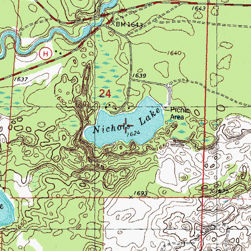 Topographic Map of Nichols Lake, WI