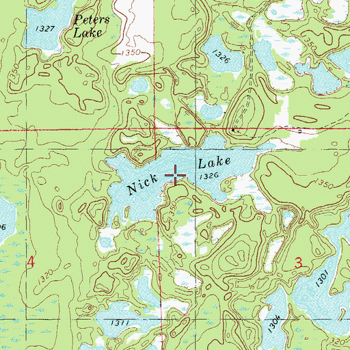 Topographic Map of Nick Lake, WI