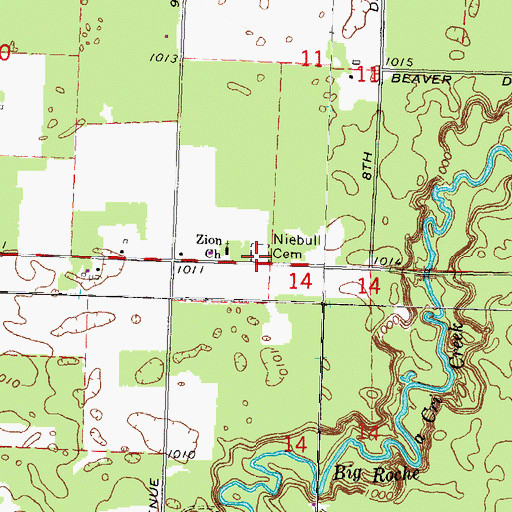 Topographic Map of Niebull Cemetery, WI