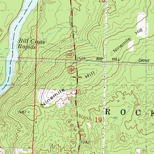Topographic Map of Ninemile Hill, WI