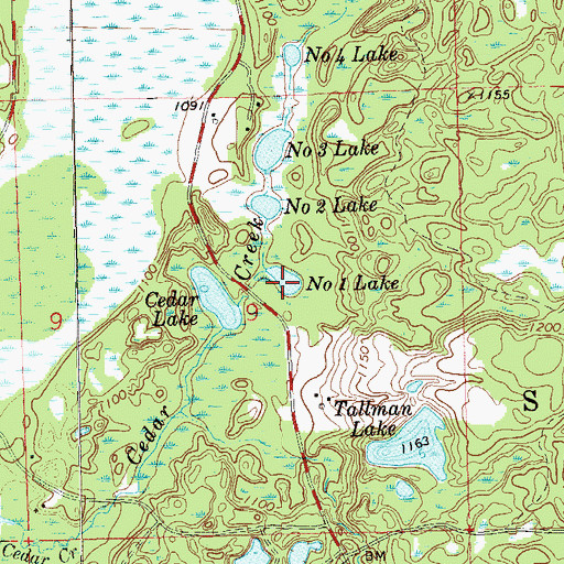 Topographic Map of Number One Lake, WI
