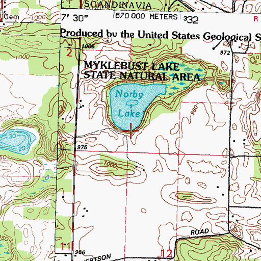 Topographic Map of Norby Lake, WI