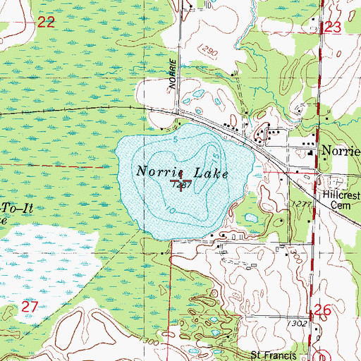 Topographic Map of Norrie Lake, WI