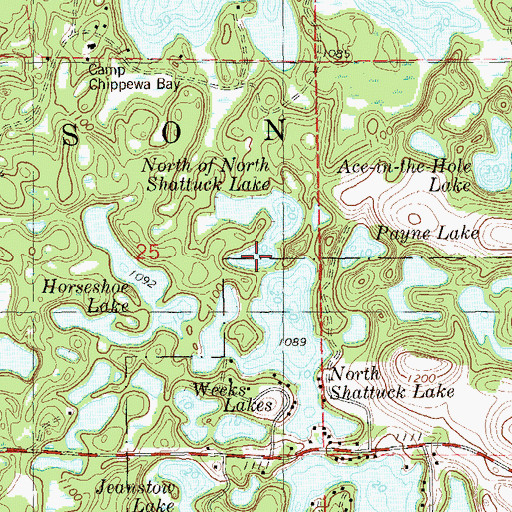Topographic Map of North of North Shattuck Lake, WI