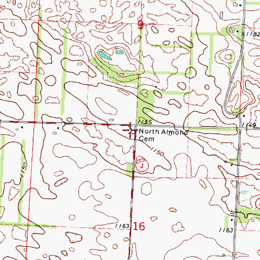 Topographic Map of North Almond Cemetery, WI