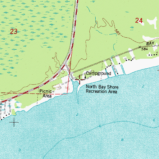 Topographic Map of North Bay Shore Recreation Area, WI
