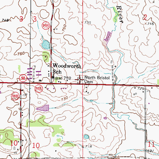 Topographic Map of North Bristol Cemetery, WI