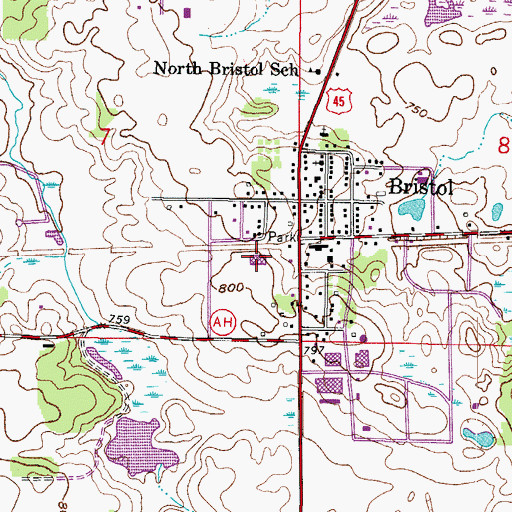 Topographic Map of Bristol School, WI