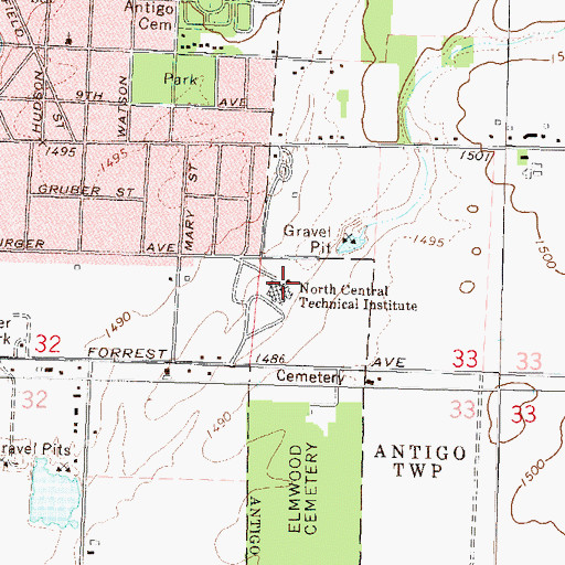 Topographic Map of Northcentral Technical College-East Campus, WI