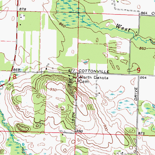 Topographic Map of North Dakota Cemetery, WI
