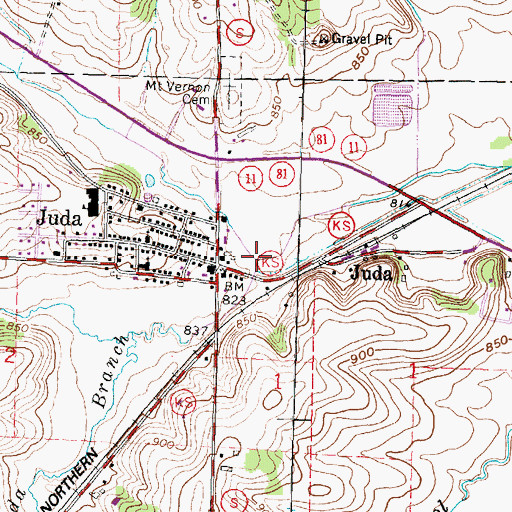 Topographic Map of North Fork Juda Branch, WI