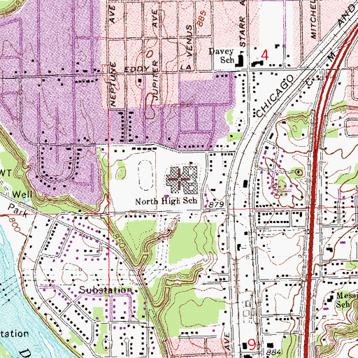 Topographic Map of North High School, WI
