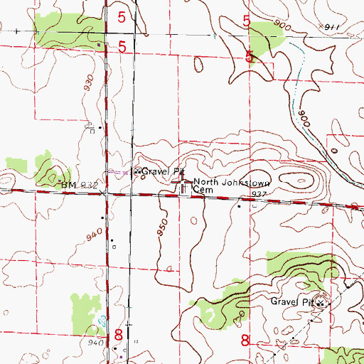 Topographic Map of North Johnstown Cemetery, WI