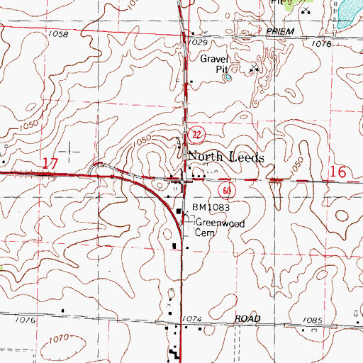 Topographic Map of North Leeds, WI