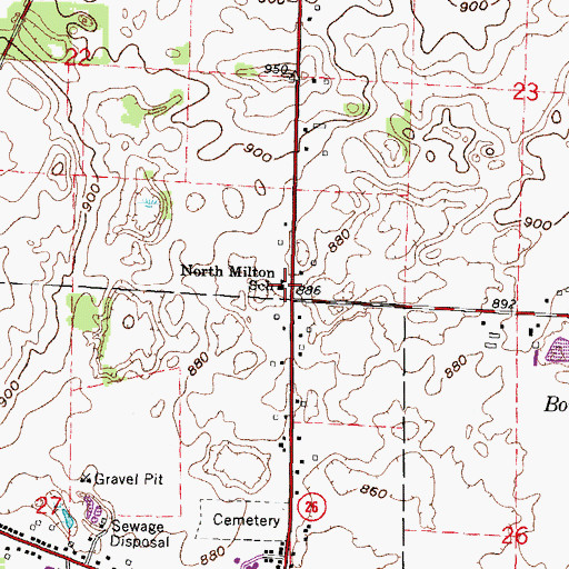Topographic Map of North Milton School, WI