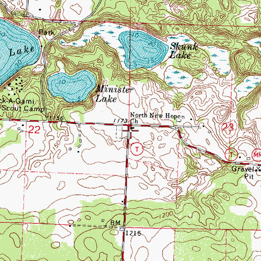 Topographic Map of North New Hope Church, WI