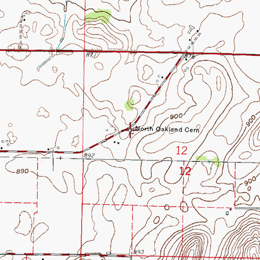 Topographic Map of North Oakland Cemetery, WI