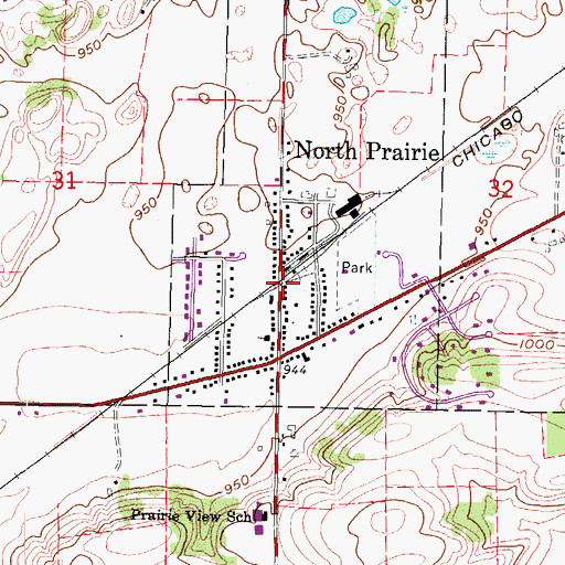 Topographic Map of North Prairie, WI