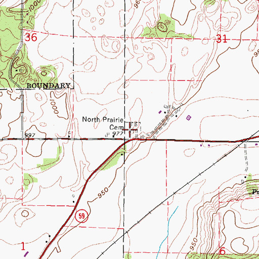 Topographic Map of North Prairie Cemetery, WI