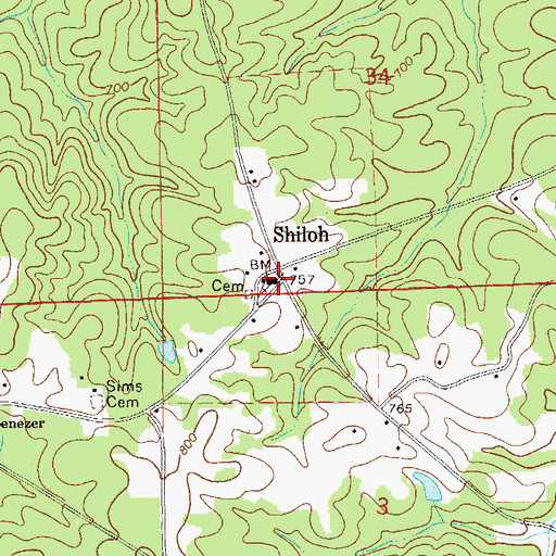 Topographic Map of Shiloh, AL