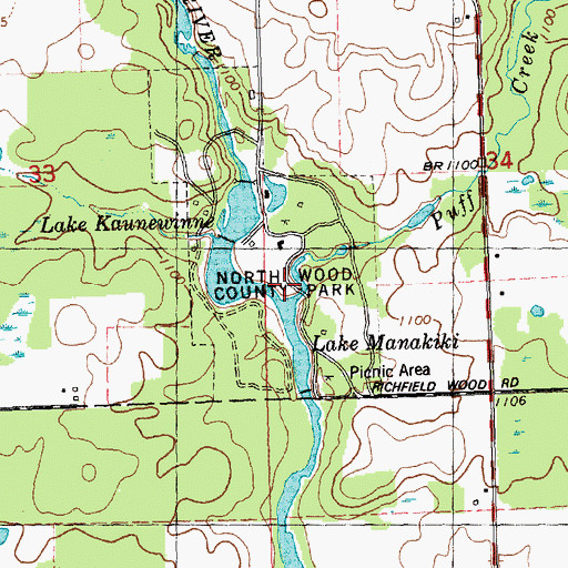 Topographic Map of North Wood County Park, WI