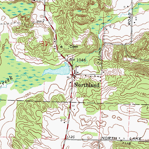 Topographic Map of Northland, WI