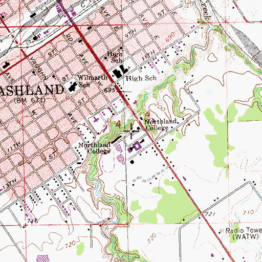 Topographic Map of Northland College, WI