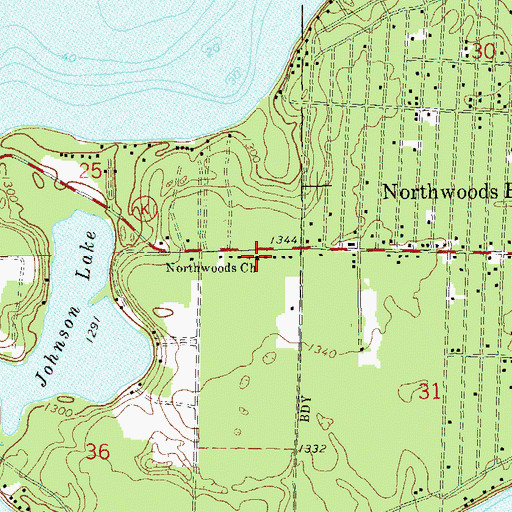 Topographic Map of Northwoods Church, WI