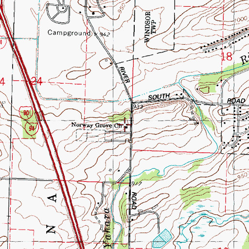 Topographic Map of Norway Grove Memorial Lutheran Church, WI