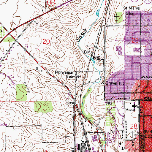 Topographic Map of Norwegian Cemetery, WI