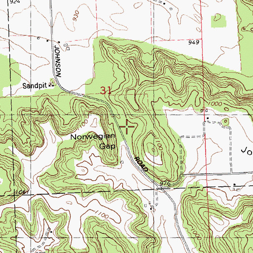 Topographic Map of Norwegian Gap, WI
