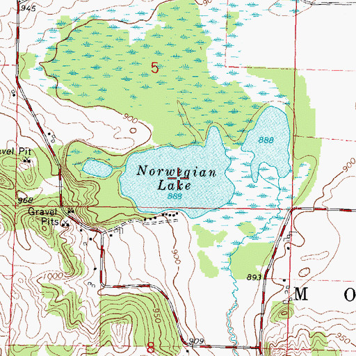 Topographic Map of Norwegian Lake, WI