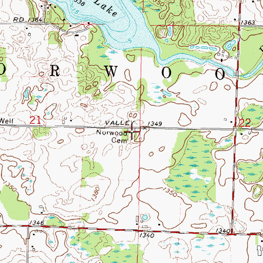 Topographic Map of Norwood Cemetery, WI