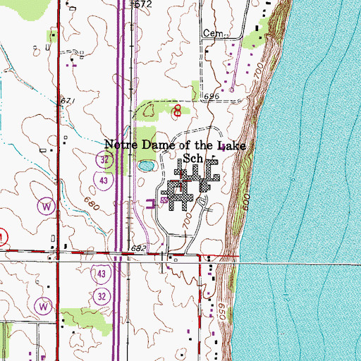 Topographic Map of Notre Dame of the Lake School (historical), WI