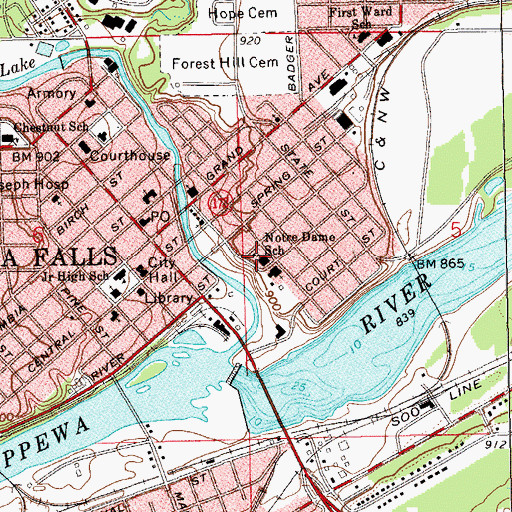 Topographic Map of Notre Dame Middle School, WI