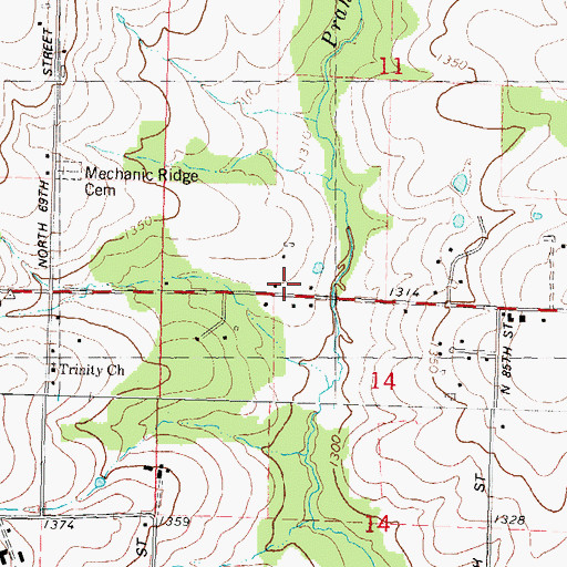 Topographic Map of Nutterville, WI