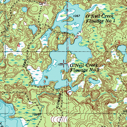 Topographic Map of O'Neil Creek Flowage Number Two, WI