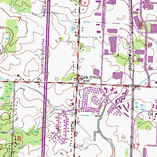 Topographic Map of Oak Creek Cemetery, WI
