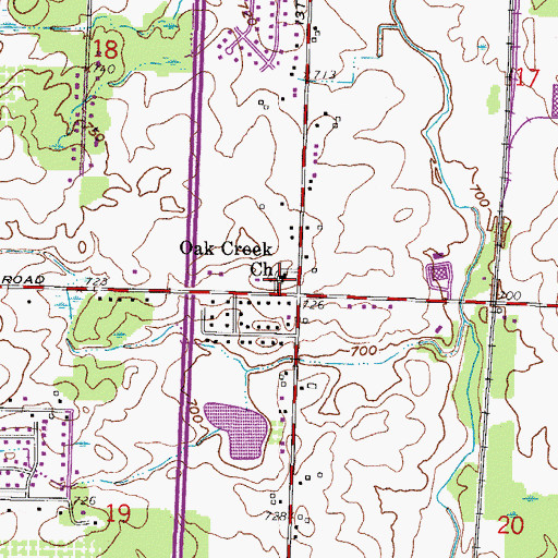 Topographic Map of Oak Creek Church, WI