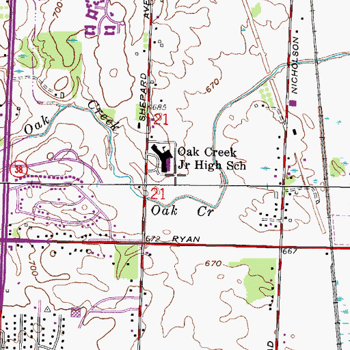Topographic Map of Oak Creek East Middle School, WI
