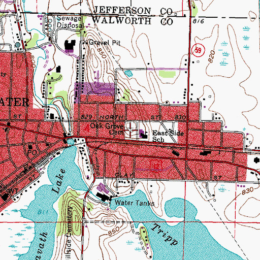 Topographic Map of Oak Grove Cemetery, WI