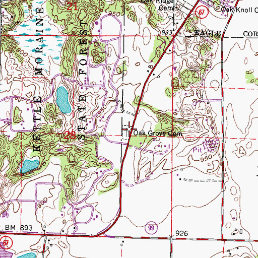 Topographic Map of Oak Grove Cemetery, WI