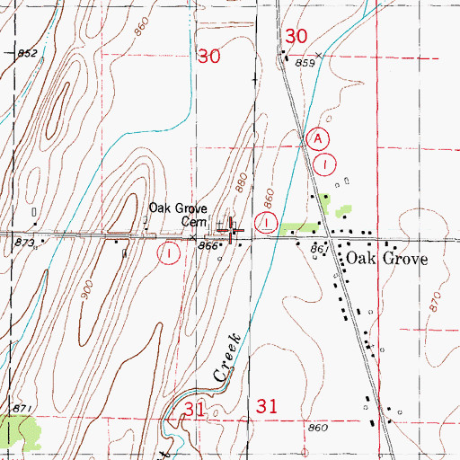 Topographic Map of Oak Grove Cemetery, WI