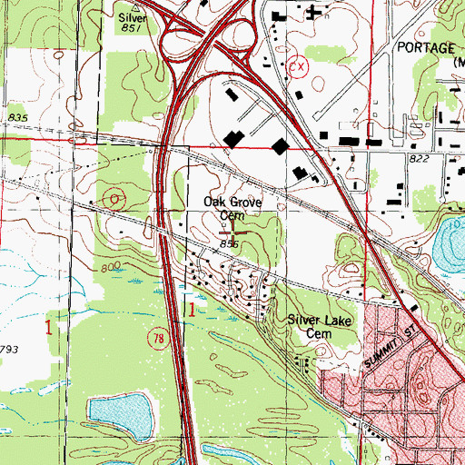 Topographic Map of Oak Grove Cemetery, WI