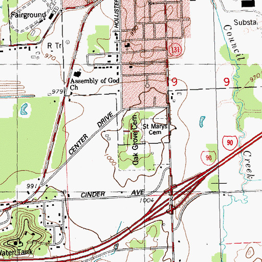 Topographic Map of Oak Grove Cemetery, WI