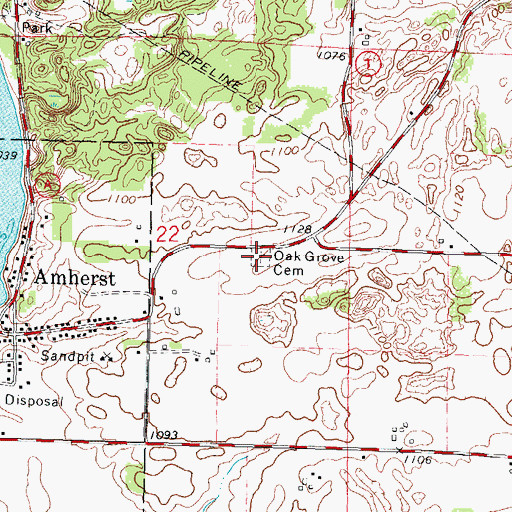 Topographic Map of Oak Grove Cemetery, WI