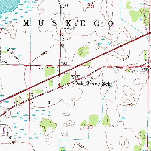Topographic Map of Oak Grove School, WI
