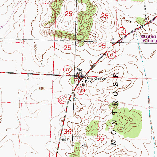 Topographic Map of Oak Grove School, WI