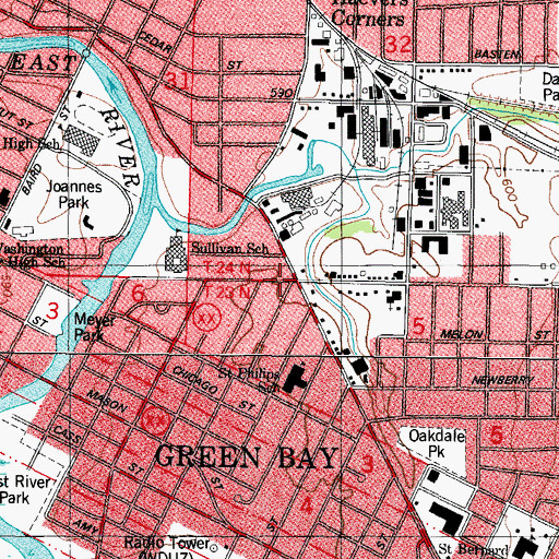 Topographic Map of Oak Grove School, WI