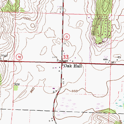 Topographic Map of Oak Hall, WI